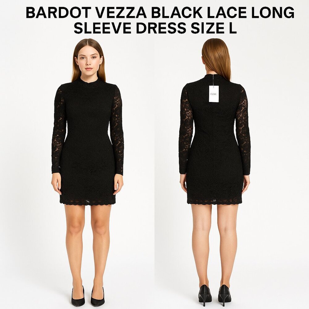 Bardot Vezza Black Lace Long Sleeve Dress L